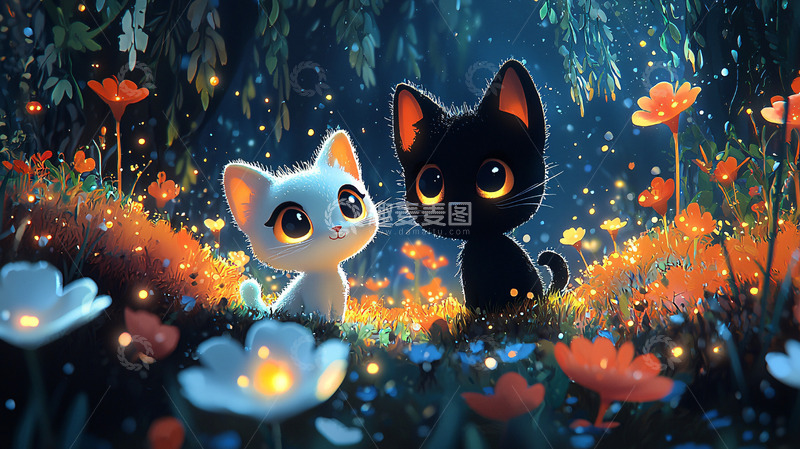 高清大图下载【趣麦麦图】黑猫白猫