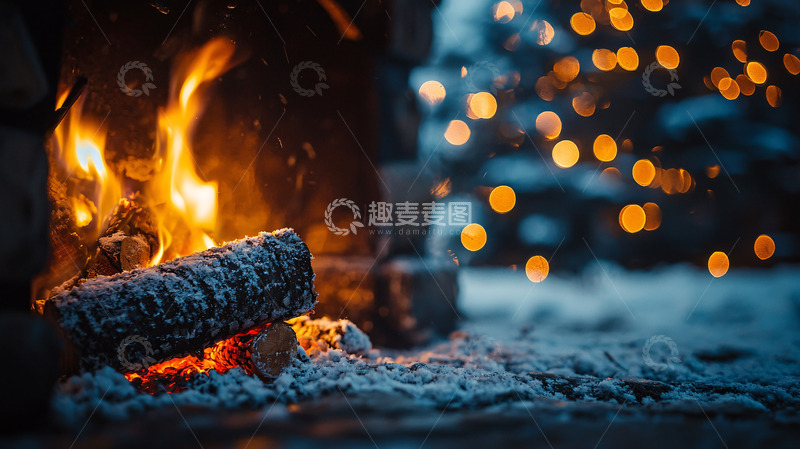 高清大图下载【趣麦麦图】壁炉火焰雪景