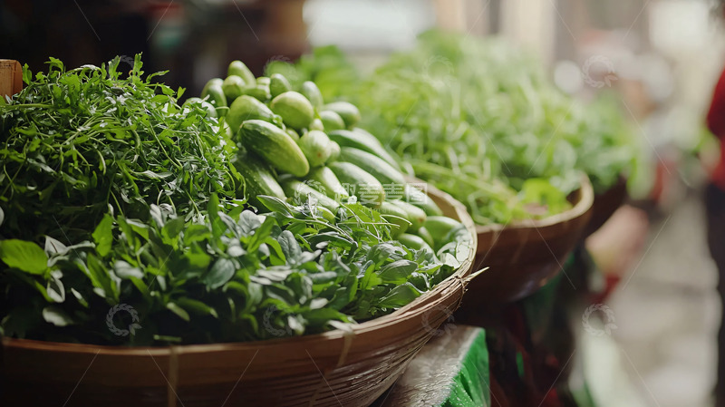 高清大图下载【趣麦麦图】新鲜蔬菜市场竹篮
