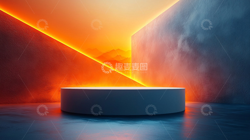 高清大图下载【趣麦麦图】炫酷橙蓝光线几何圆形展台