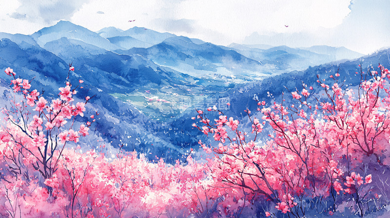 高清大图下载【趣麦麦图】唯美山景樱花