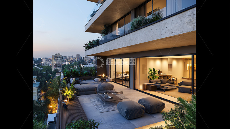 高清大图下载【趣麦麦图】-现代简约公寓阳台夜景