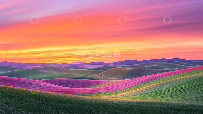 高清大图下载【趣麦麦图】彩色丘陵日出