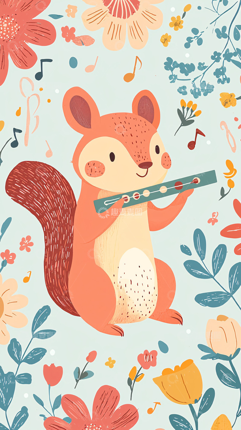 高清大图下载【趣麦麦图】可爱小松鼠吹笛子