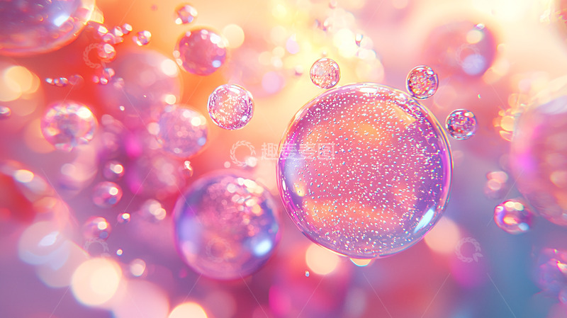 高清大图下载【趣麦麦图】梦幻粉紫色气泡漂浮