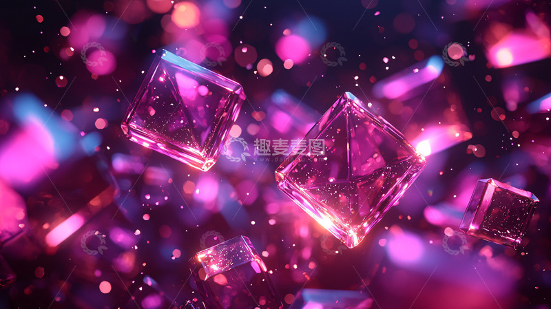 高清大图下载【趣麦麦图】紫色水晶漂浮闪烁的梦幻背景