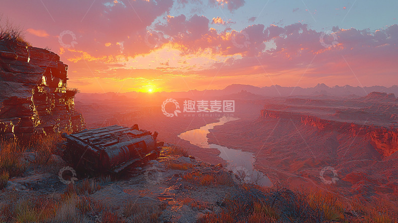 高清大图下载【趣麦麦图】日落峡谷荒野风景