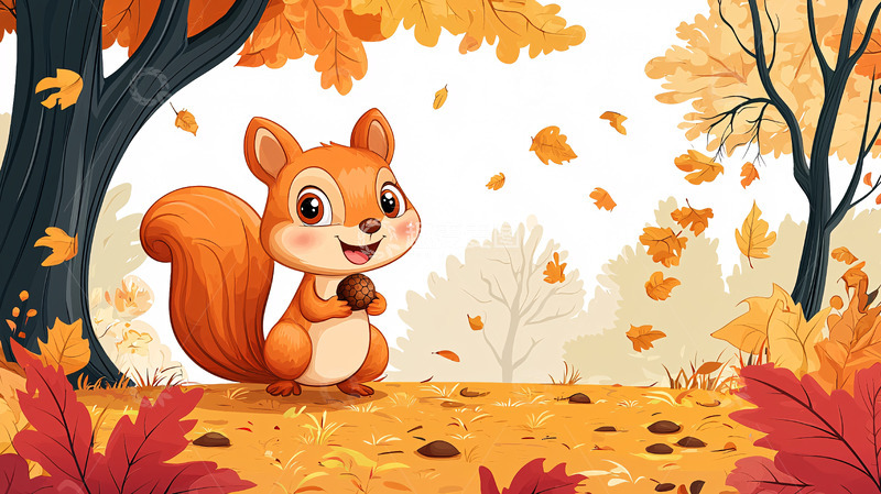 高清大图下载【趣麦麦图】秋天松鼠与落叶场景
