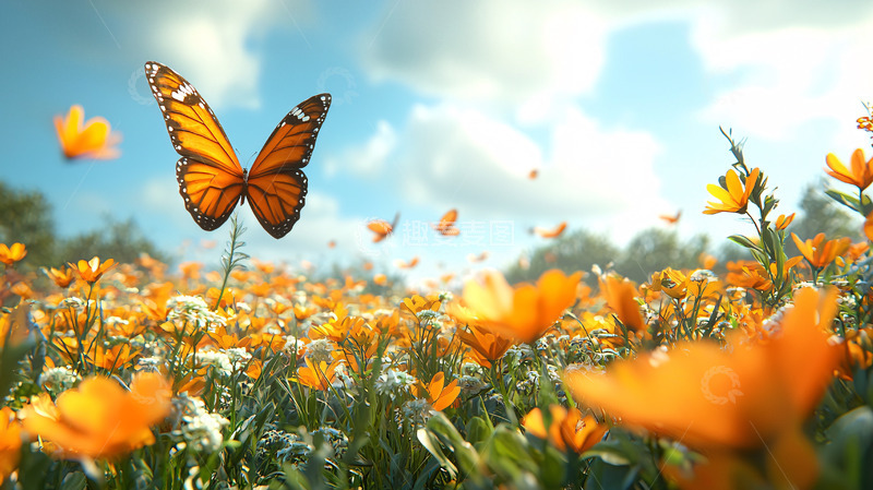 高清大图下载【趣麦麦图】蝴蝶飞舞花海