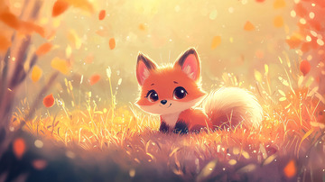 秋日阳光下的小狐狸