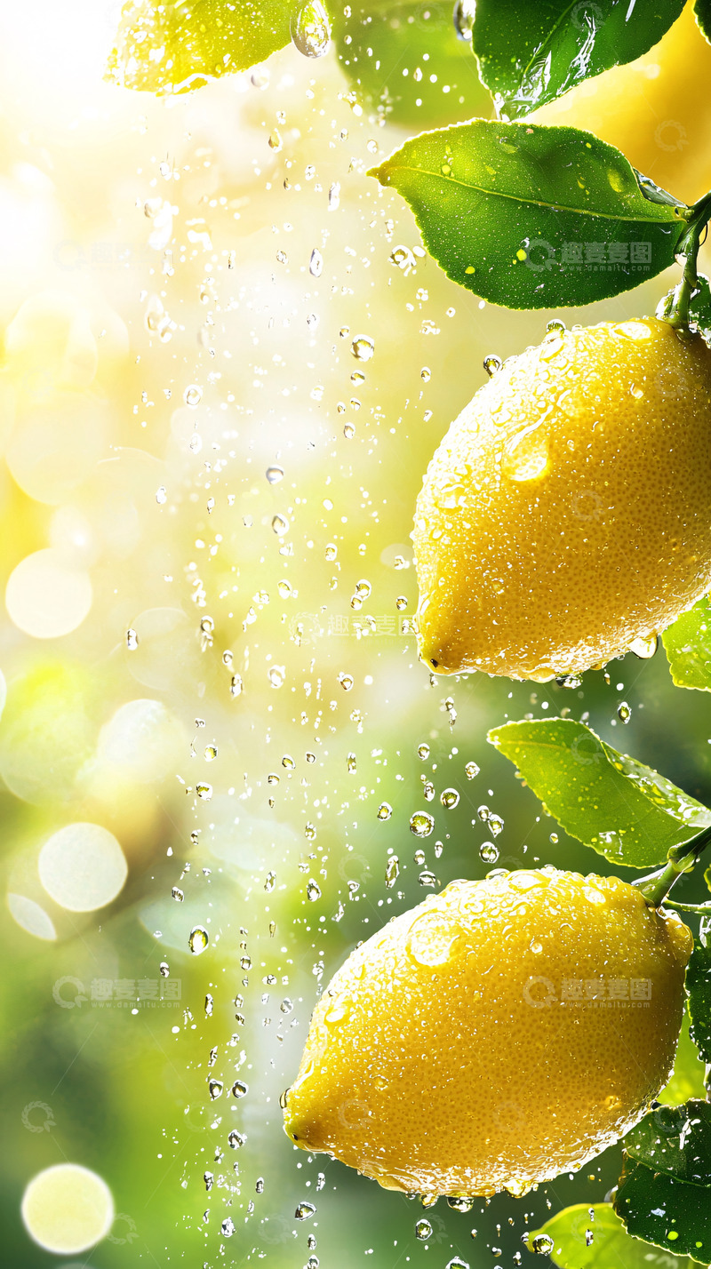 高清大图下载【趣麦麦图】-阳光雨露下的柠檬