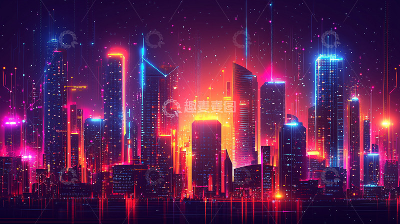 高清大图下载【趣麦麦图】霓虹灯下的未来都市