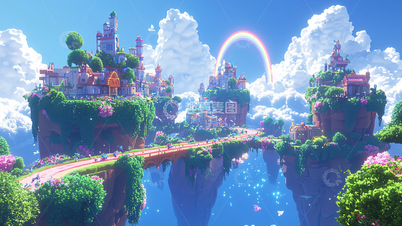 高清大图下载【趣麦麦图】漂浮岛屿梦幻小镇