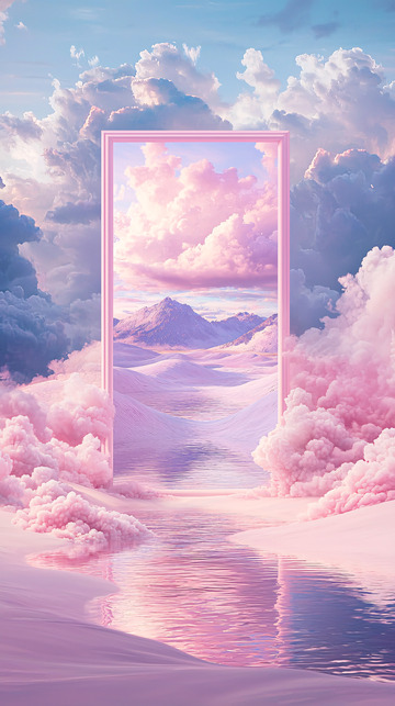 粉色天空云朵梦幻之门