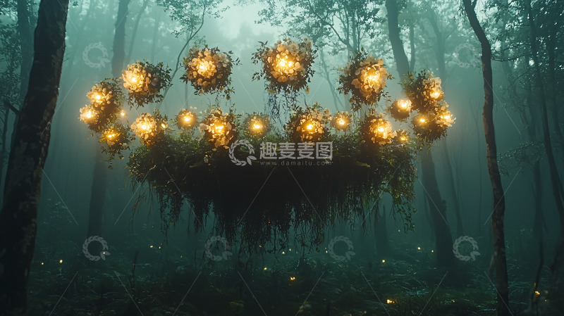 高清大图下载【趣麦麦图】-雾气森林悬浮灯