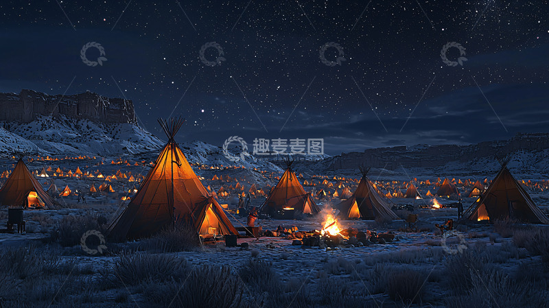 高清大图下载【趣麦麦图】夜幕下的帐篷营地