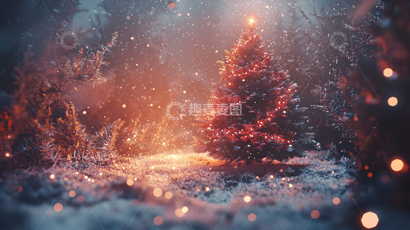 高清大图下载【趣麦麦图】雪夜森林圣诞树