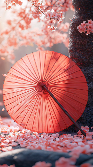 樱花树下红伞