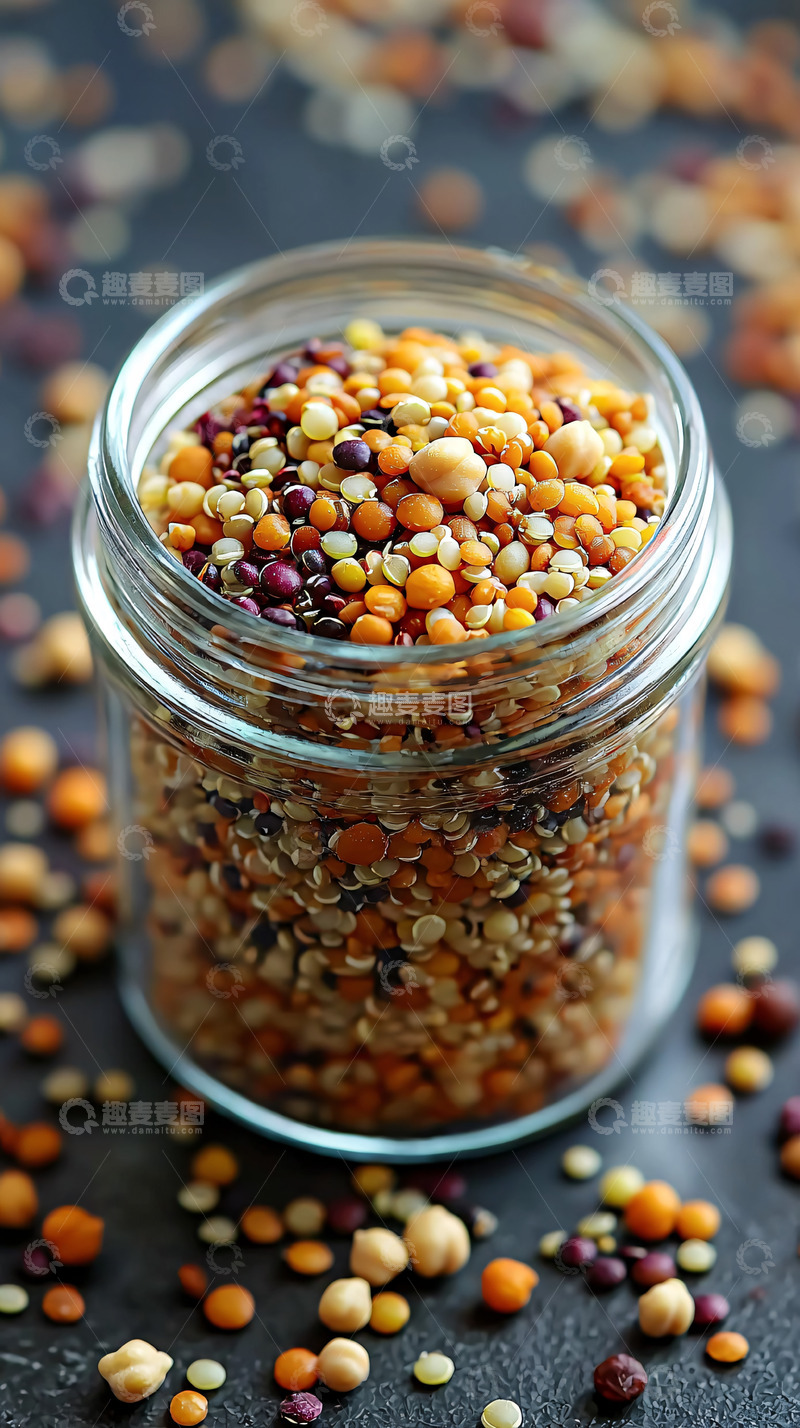 高清大图下载【趣麦麦图】五彩缤纷的豆类在罐子里