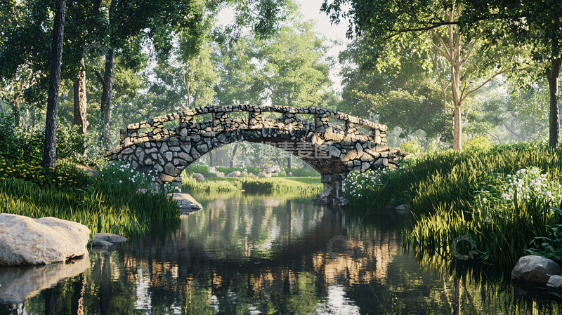 高清大图下载【趣麦麦图】森林小桥流水