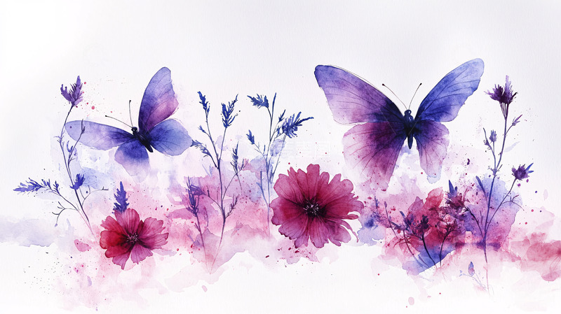 高清大图下载【趣麦麦图】水彩蝴蝶花卉