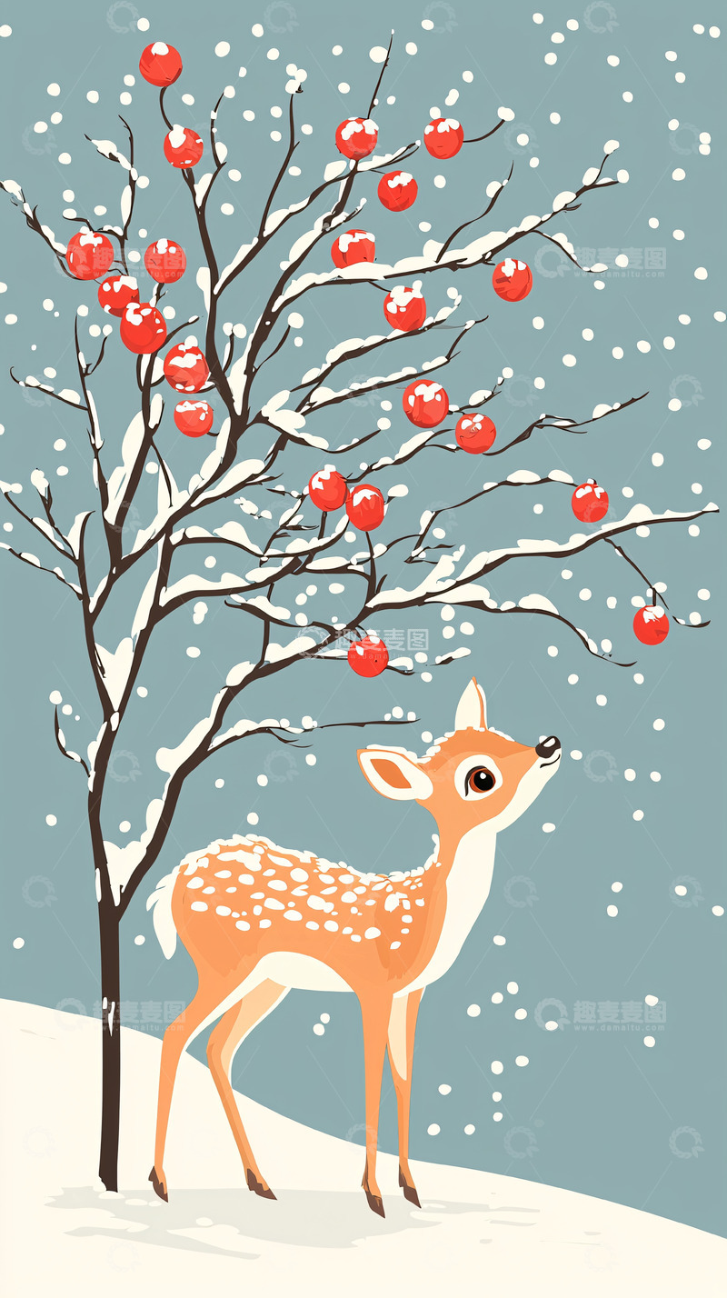 雪中红果小鹿