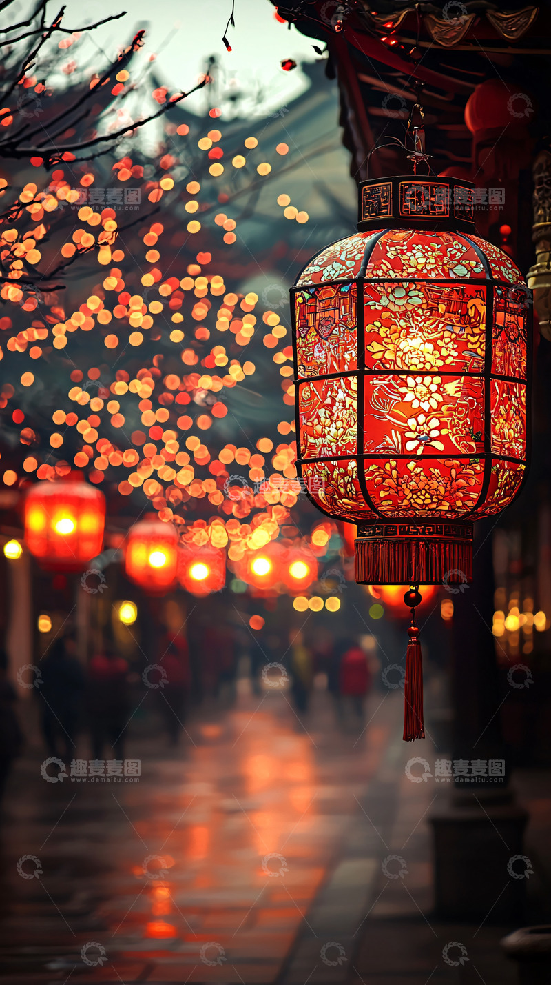 高清大图下载【趣麦麦图】喜庆节日氛围的街景