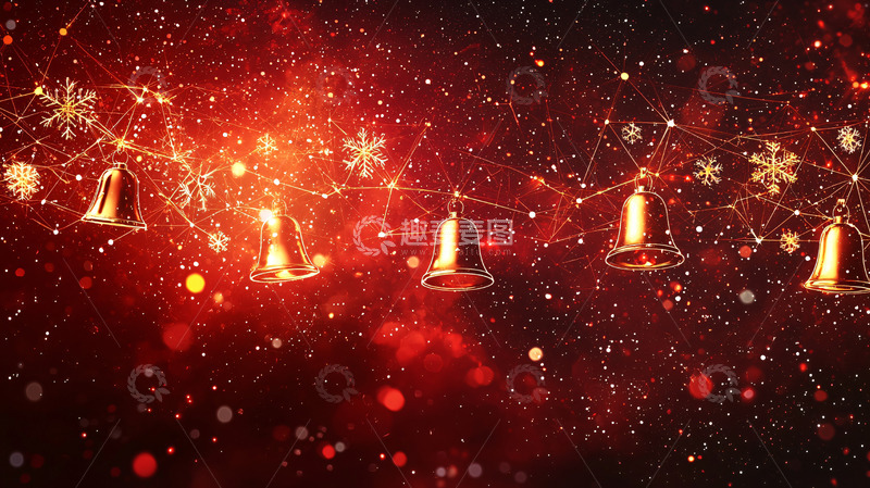 高清大图下载【趣麦麦图】红色背景圣诞铃铛雪花