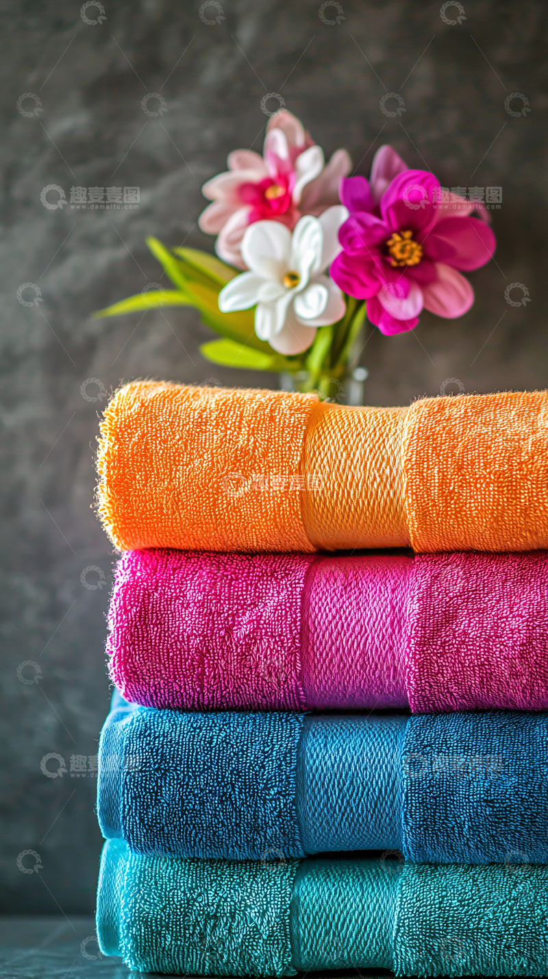 高清大图下载【趣麦麦图】彩色毛巾叠放