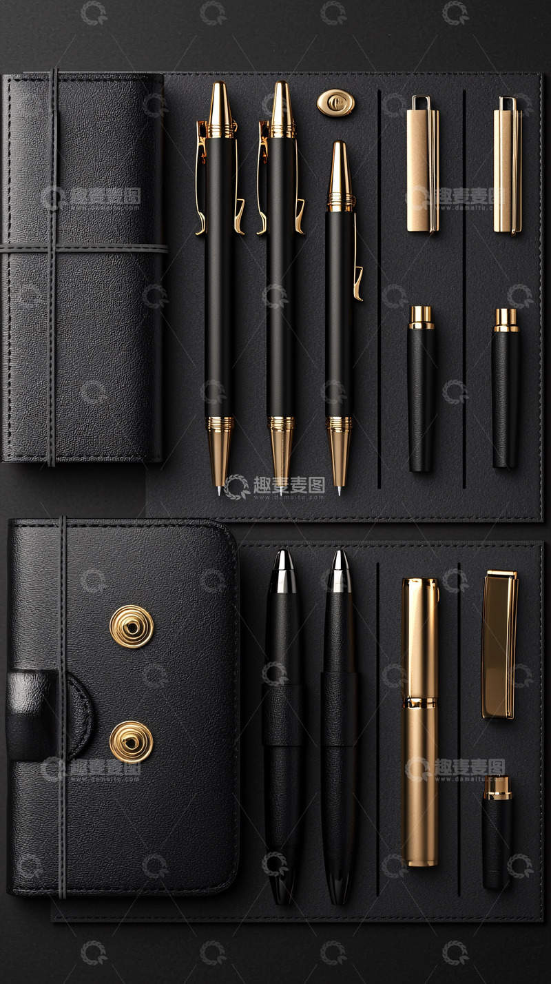 高清大图下载【趣麦麦图】黑金色文具整齐排列