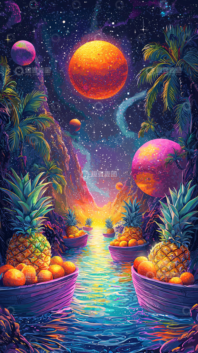 高清大图下载【趣麦麦图】热带水果星空梦幻