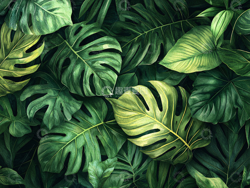 高清大图下载【趣麦麦图】热带绿叶植物密集丛林