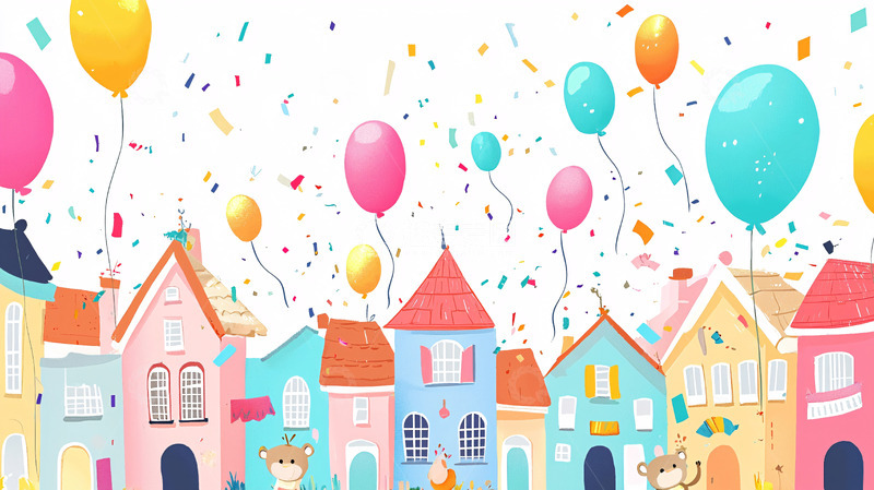 高清大图下载【趣麦麦图】彩色气球庆典小镇