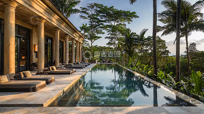 高清大图下载【趣麦麦图】豪华泳池别墅景观