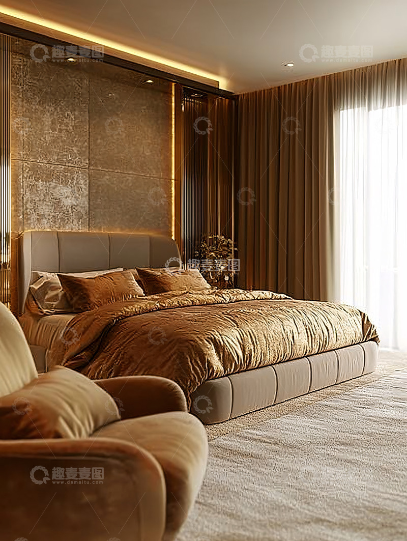 高清大图下载【趣麦麦图】高级金色系卧室