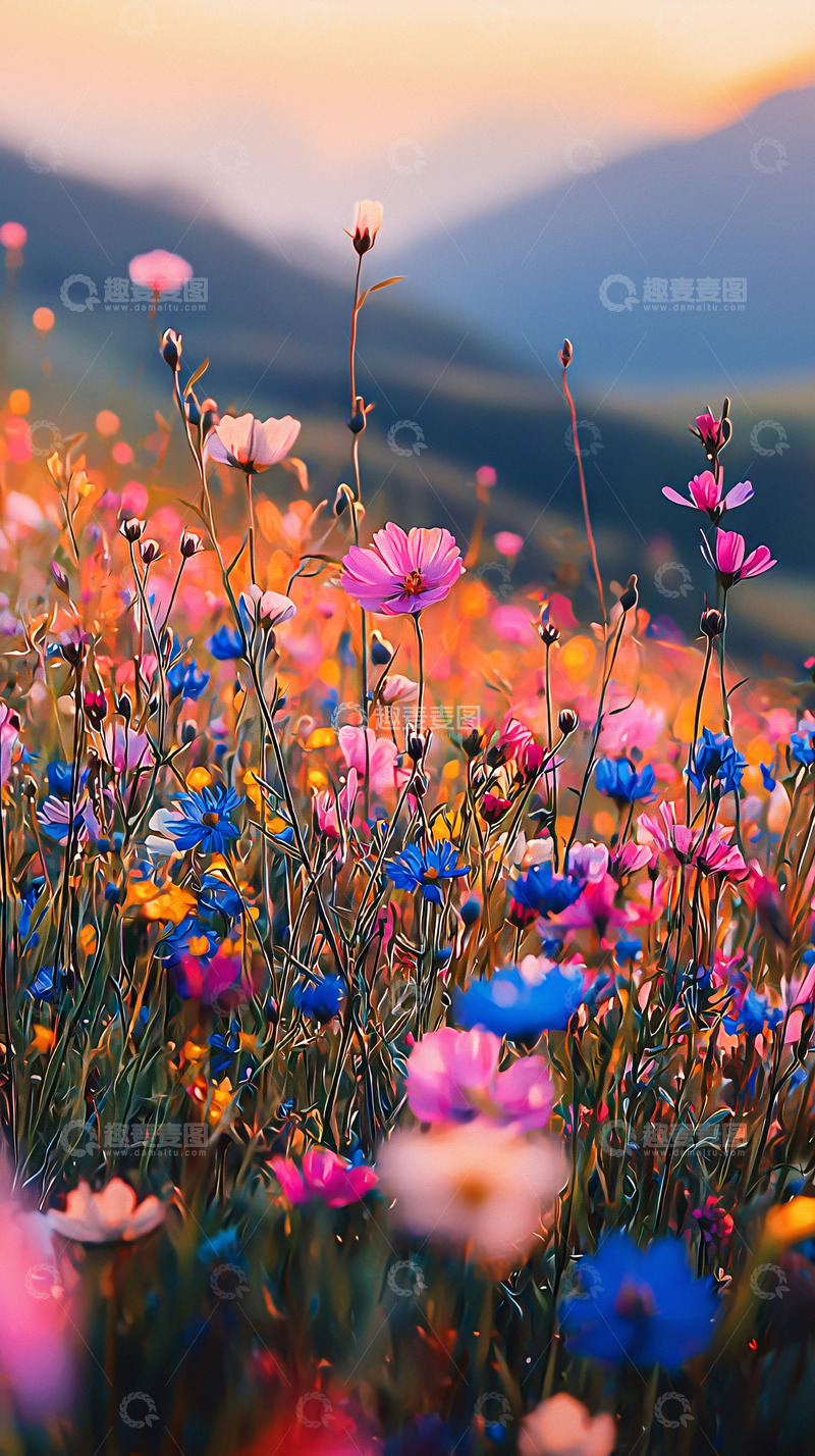 高清大图下载【趣麦麦图】山坡上的彩色野花