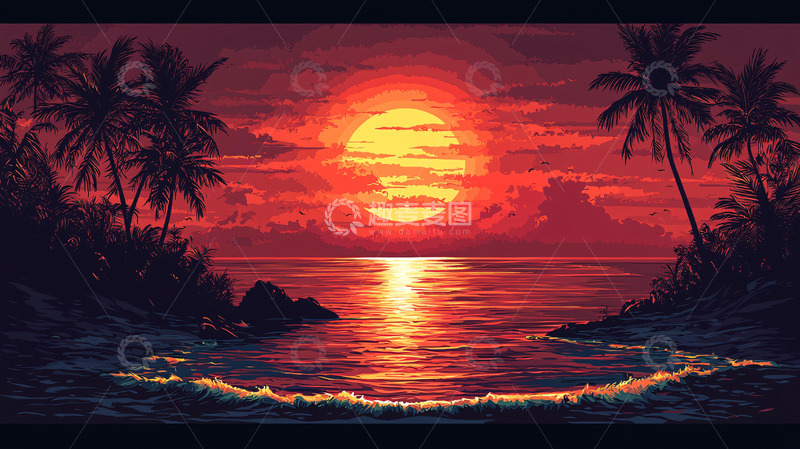 高清大图下载【趣麦麦图】热带海滩日落