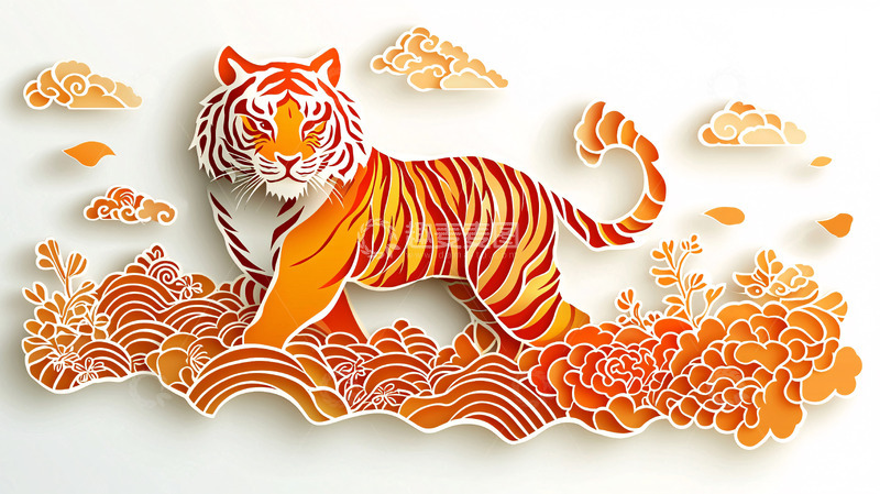 高清大图下载【趣麦麦图】剪纸老虎