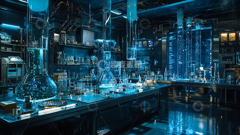 神秘蓝色科技感实验室