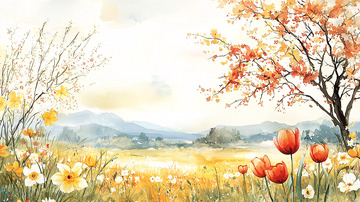 田园风光水彩画