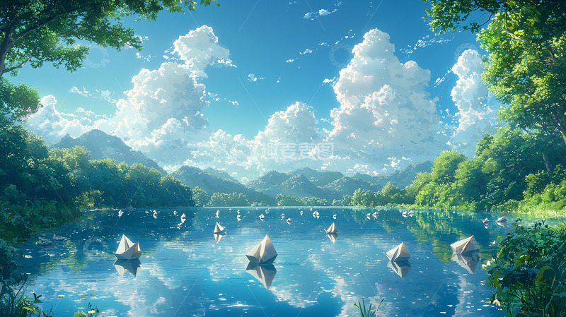 高清大图下载【趣麦麦图】阳光明媚的湖边风景