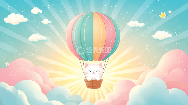 高清大图下载【趣麦麦图】卡通猫咪热气球