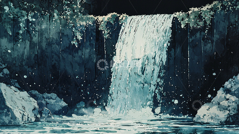 高清大图下载【趣麦麦图】夜色中幽静的瀑布