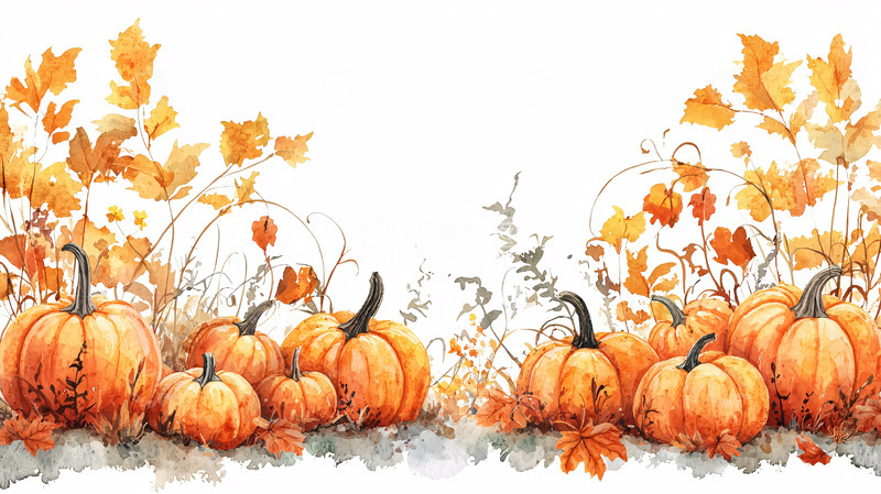 高清大图下载【趣麦麦图】秋季南瓜丰收水彩画