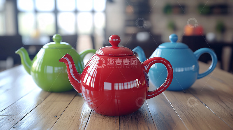 高清大图下载【趣麦麦图】三个彩色茶壶