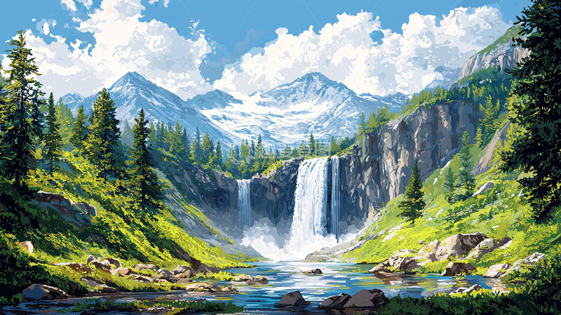 高清大图下载【趣麦麦图】高山瀑布