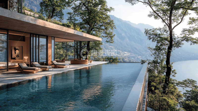 高清大图下载【趣麦麦图】山崖边无边泳池别墅