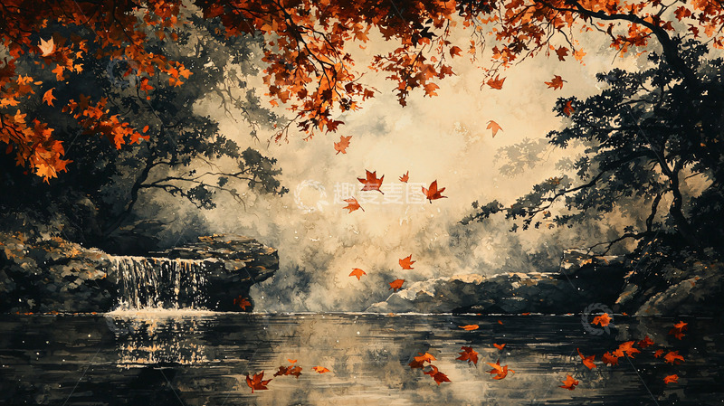 高清大图下载【趣麦麦图】秋季森林瀑布