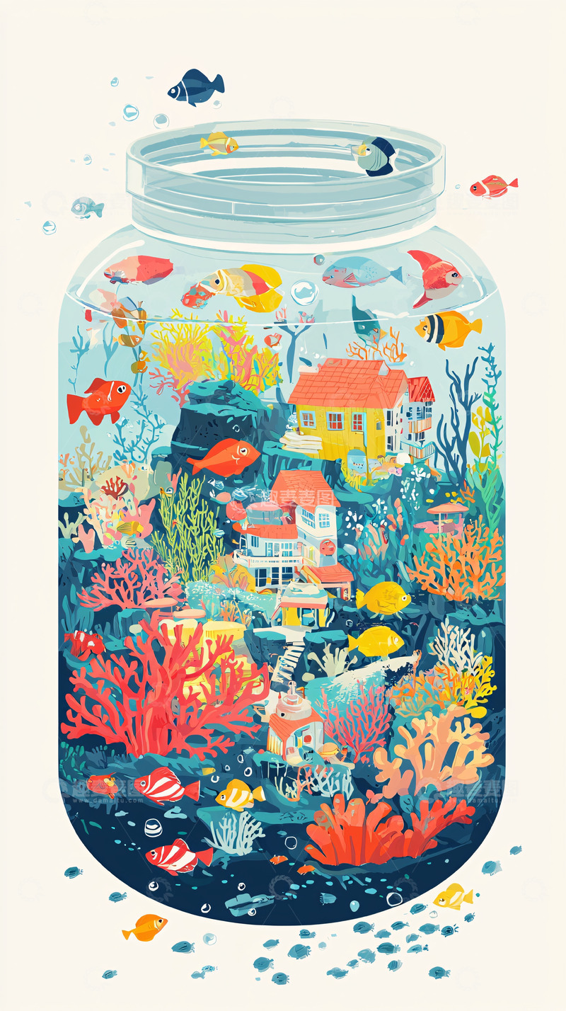 高清大图下载【趣麦麦图】玻璃瓶里的海洋世界