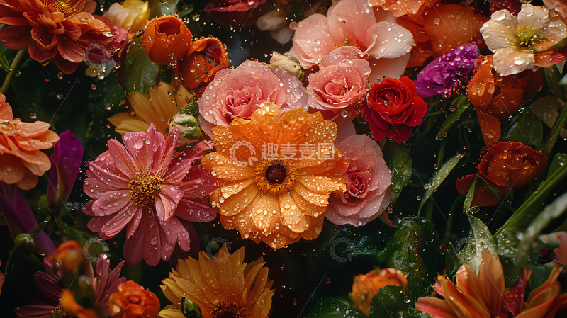高清大图下载【趣麦麦图】雨中盛开的鲜艳花朵